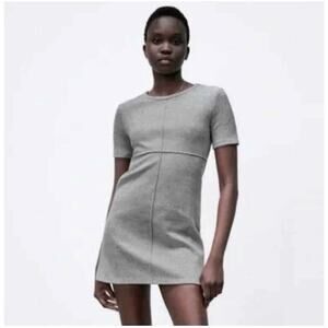 NWT ZARA Basics Grey Shirt Sleeve Mini Dress Extra Soft Size Small